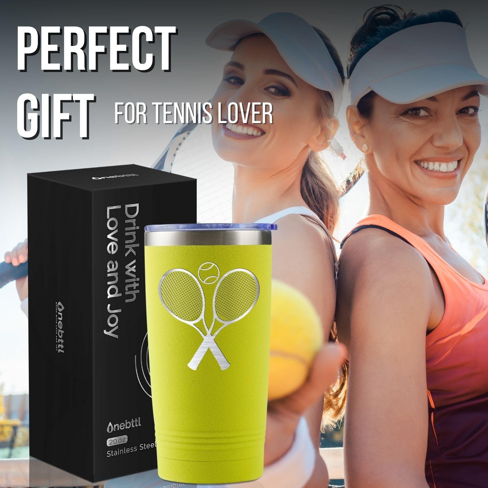 Onebttl tennis-ball-fuzz-wrap tumbler stands out on court and desk