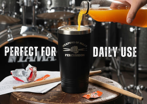 Onebttl tumbler drumstick motif evokes energy during rehearsals and performances