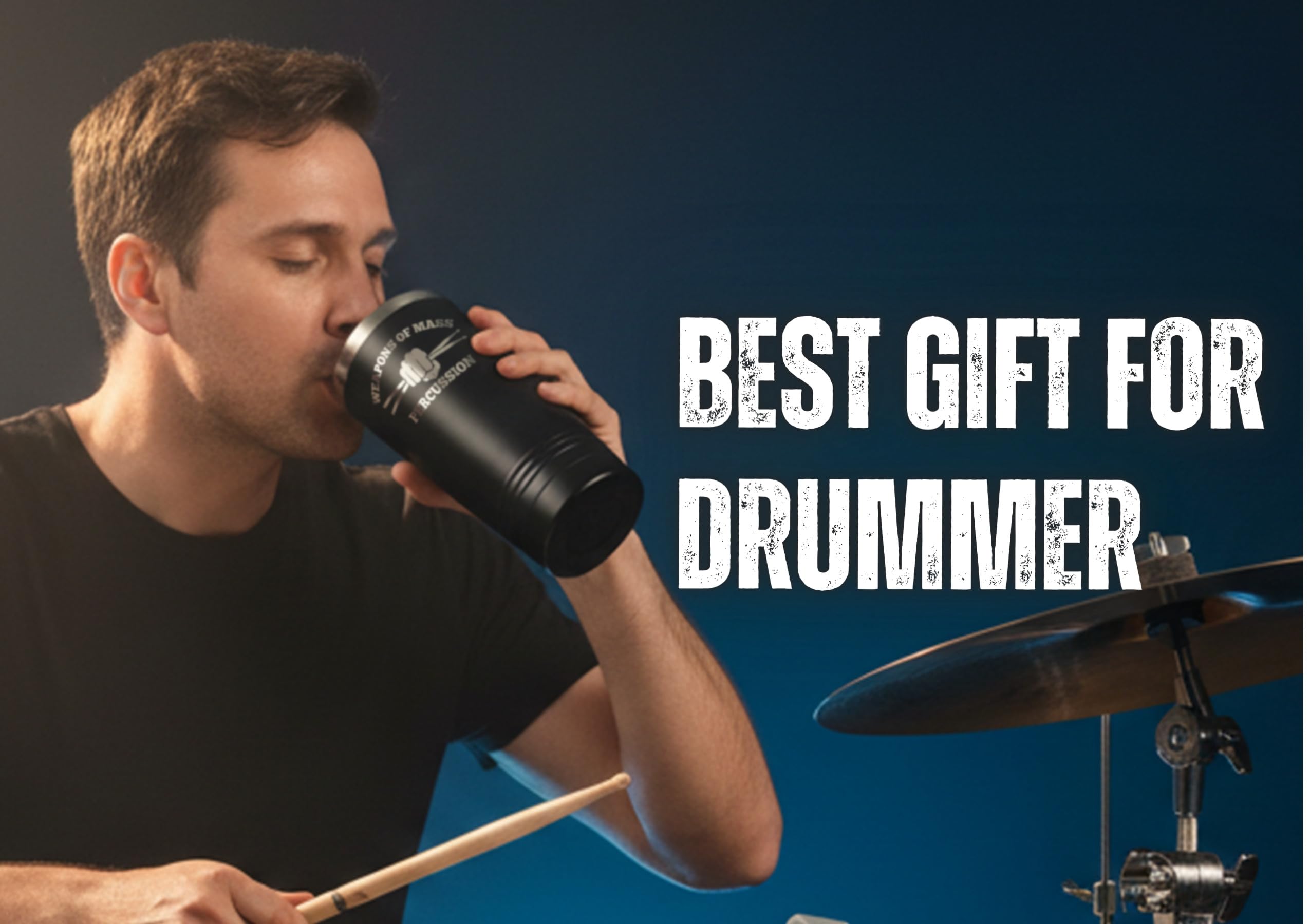 Onebttl tumbler laser-etched quote and drumstick design for percussion fans