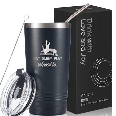 Onebttl wrestling gifts 20oz tumbler in black for durable on-the-go hydration.