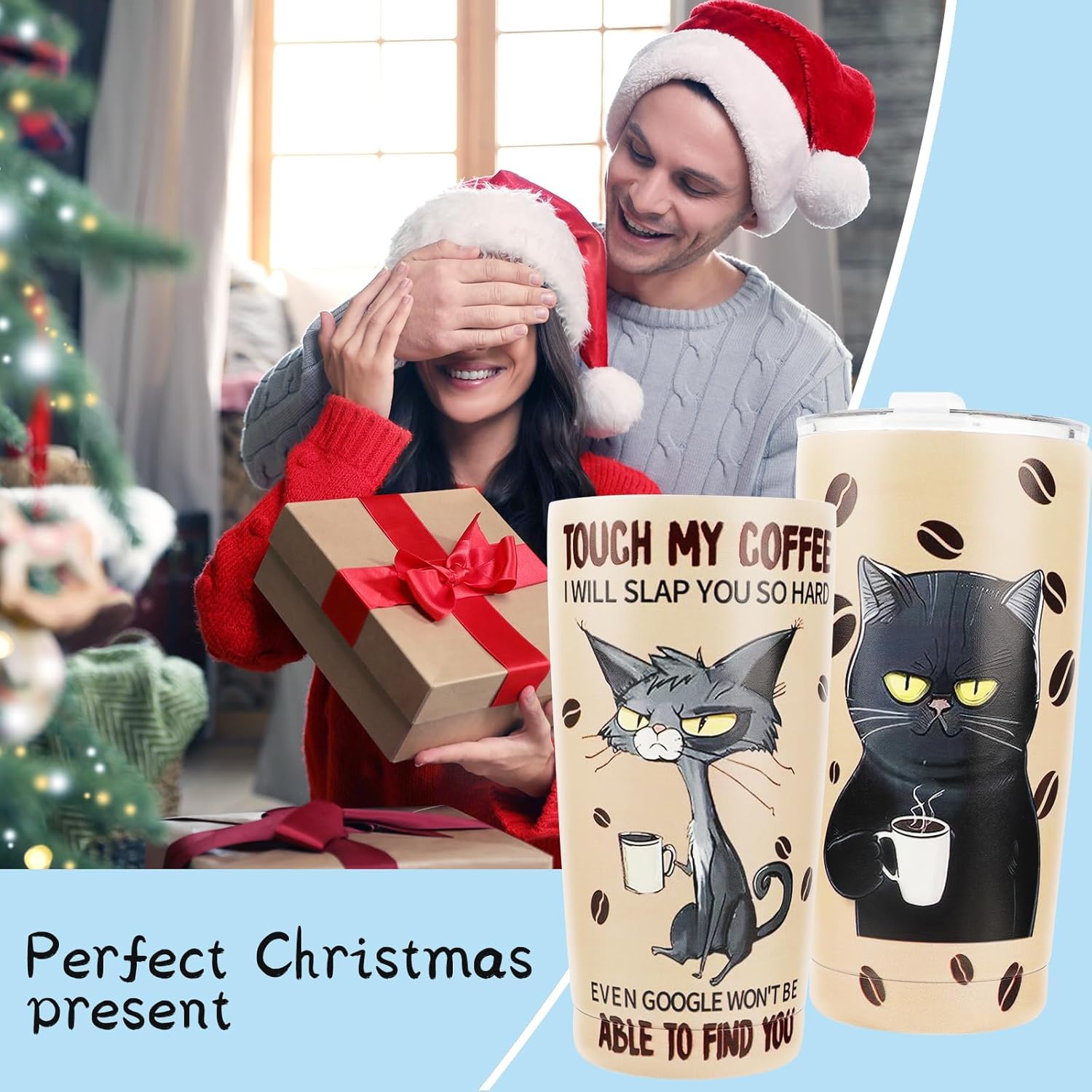 ONECES cat tumbler offers 20oz capacity for everyday coffee on the go.