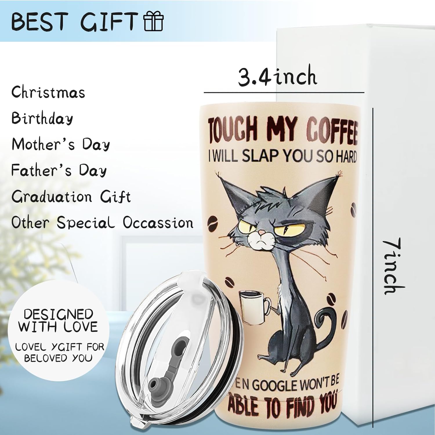 ONECES cat tumbler in a stylish gift box, ideal for gifting.
