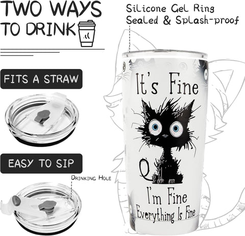 ONECES cat tumbler leak-proof lid, silicone seal prevents spills during commutes.