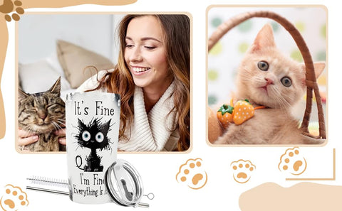 ONECES Everything is Fine tumbler on the go, perfect for busy cat lovers.
