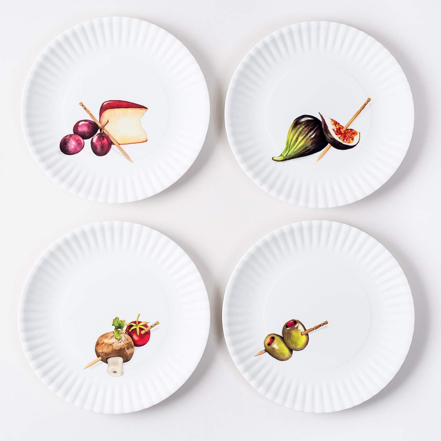 One Hundred 80 Degrees melamine hors d'oeuvre plates set of four—durable, reusable for entertaining