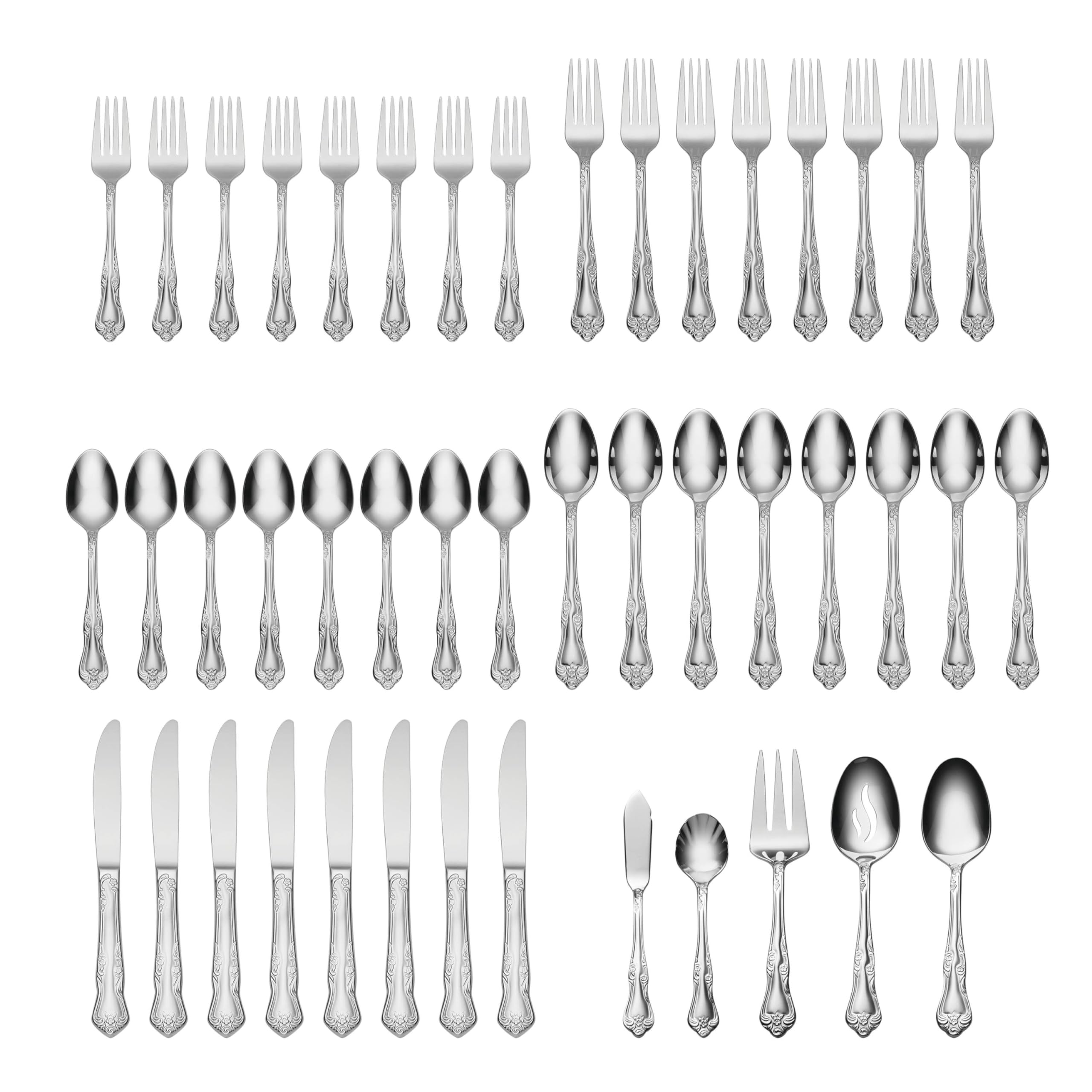 Oneida Azalea dinner fork closeup with floral detailing and durability