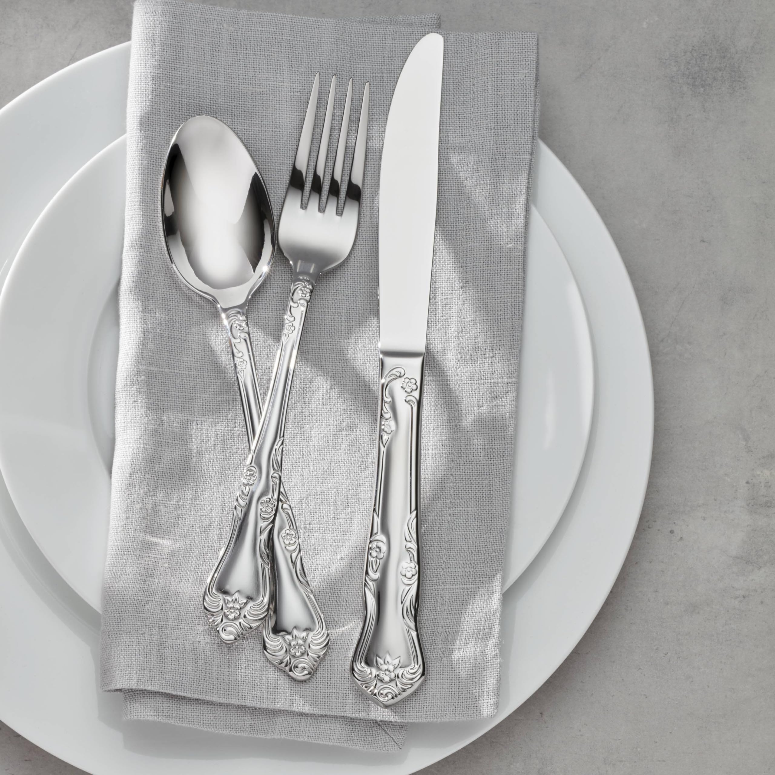 Oneida Azalea teaspoon closeup with refined detail for desserts