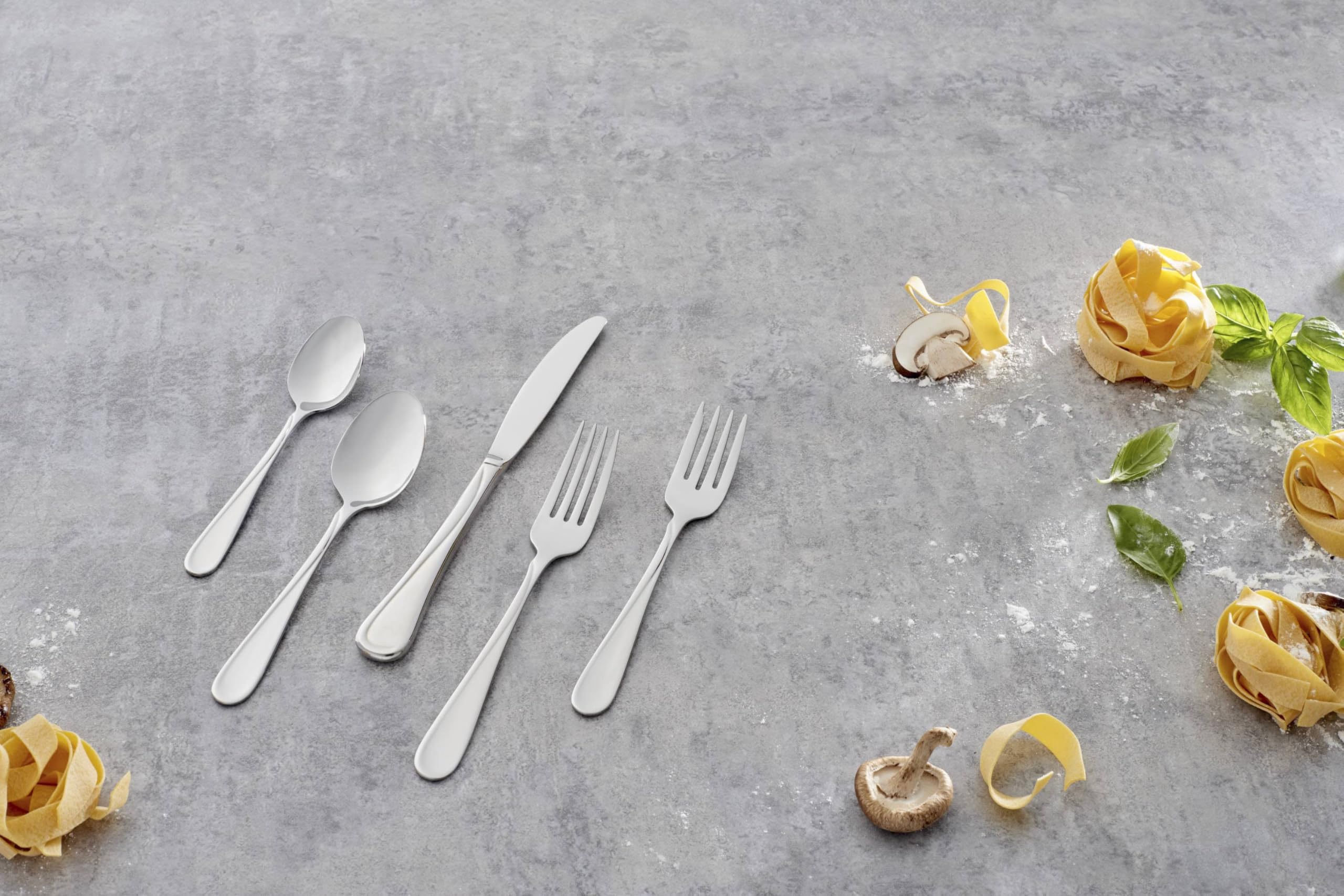 Oneida Flight teaspoon highlighting dishwasher-safe convenience.