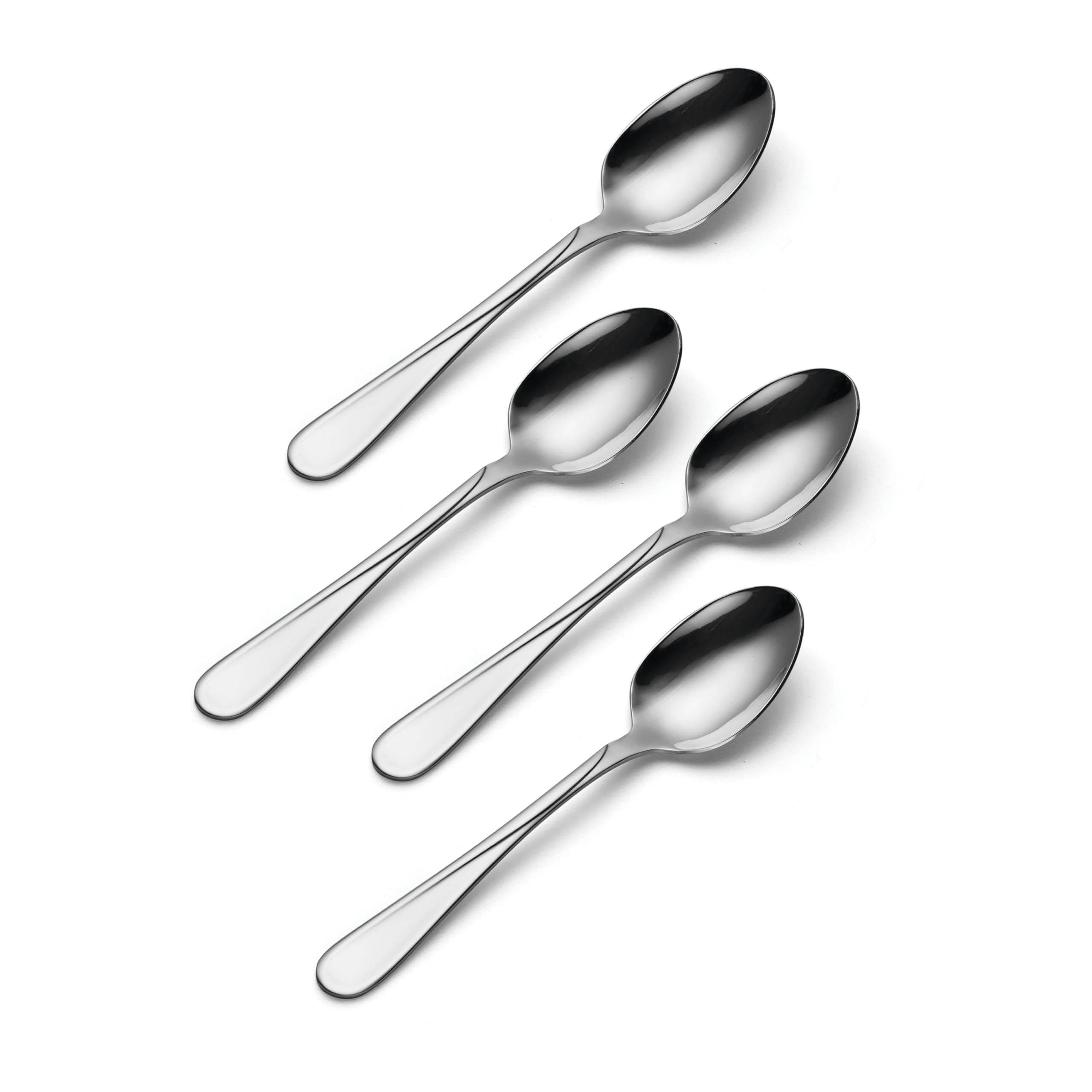 Oneida Flight teaspoons with mirror finish on tabletop highlight shine.