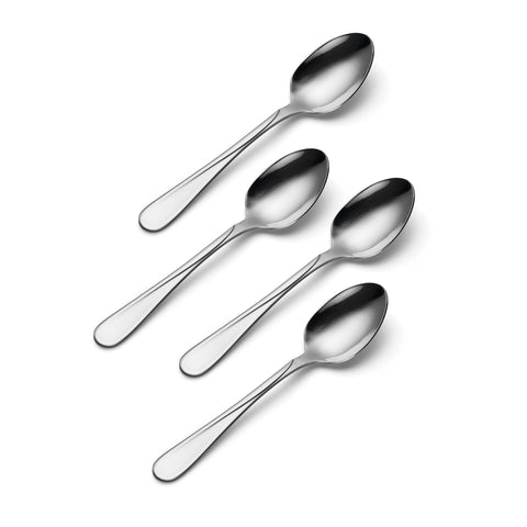 Oneida Flight teaspoons with mirror finish on tabletop highlight shine.