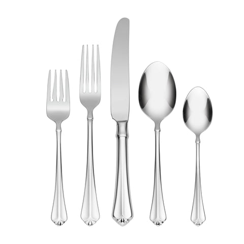 Oneida Juilliard 45-piece flatware set with a mirror finish for elegant dining.