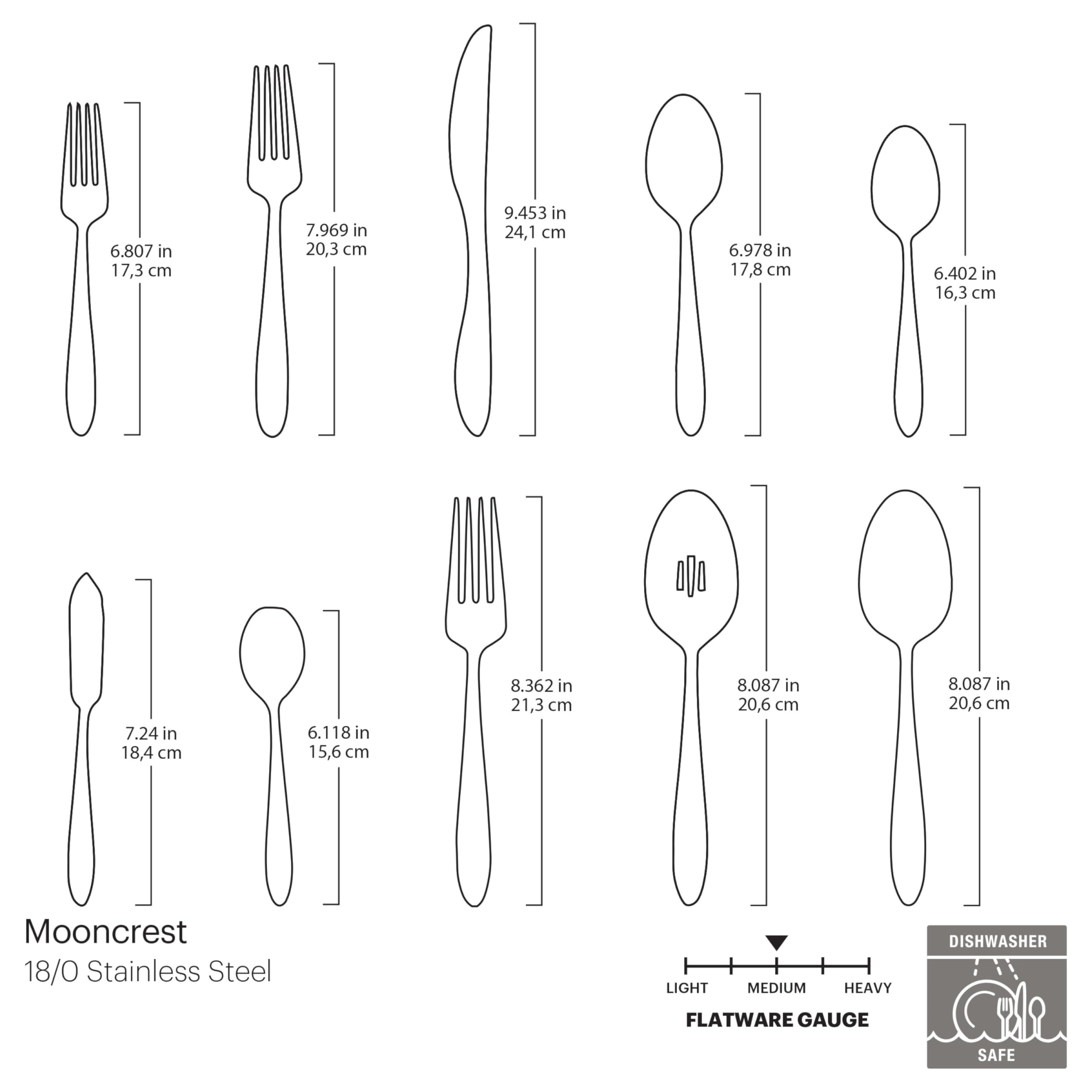 Oneida Mooncrest dining fork displayed; balanced handle for comfortable grip.