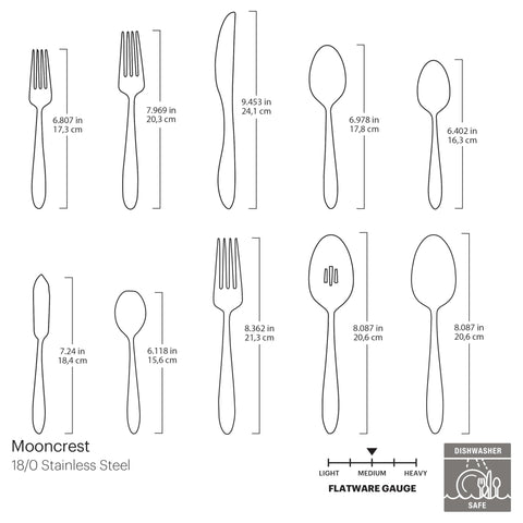 Oneida Mooncrest dining fork displayed; balanced handle for comfortable grip.