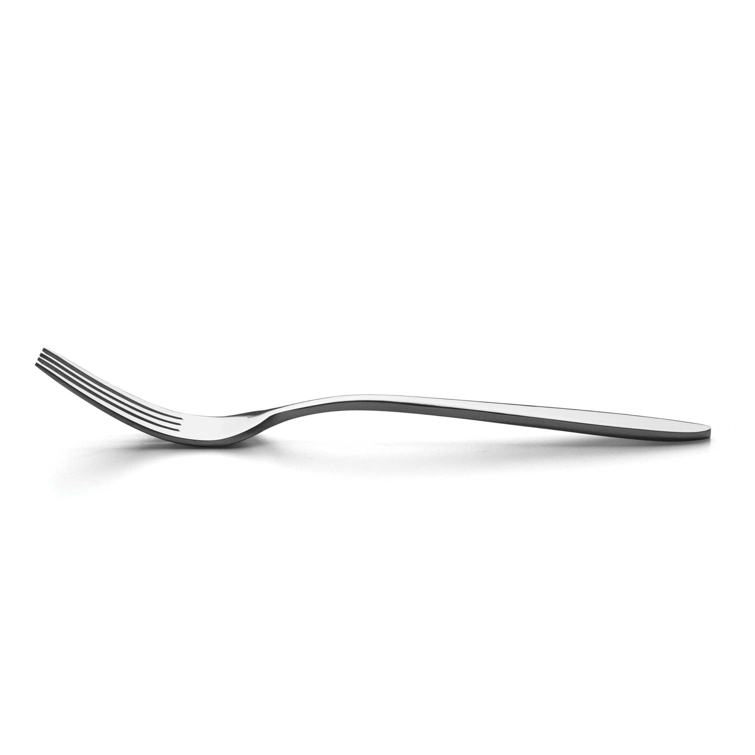 Oneida Mooncrest mirror-finish fork gleams with rust-resistant, dishwasher-safe appeal.