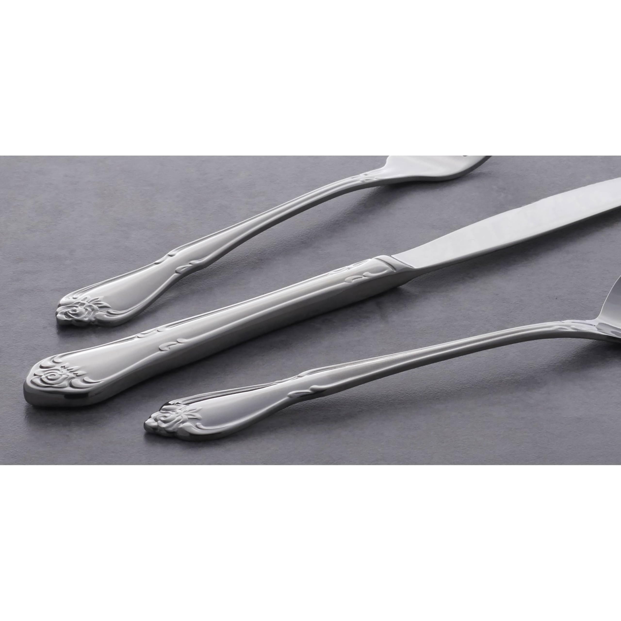 Oneida True Rose teaspoon on dining scene conveys everyday elegance.
