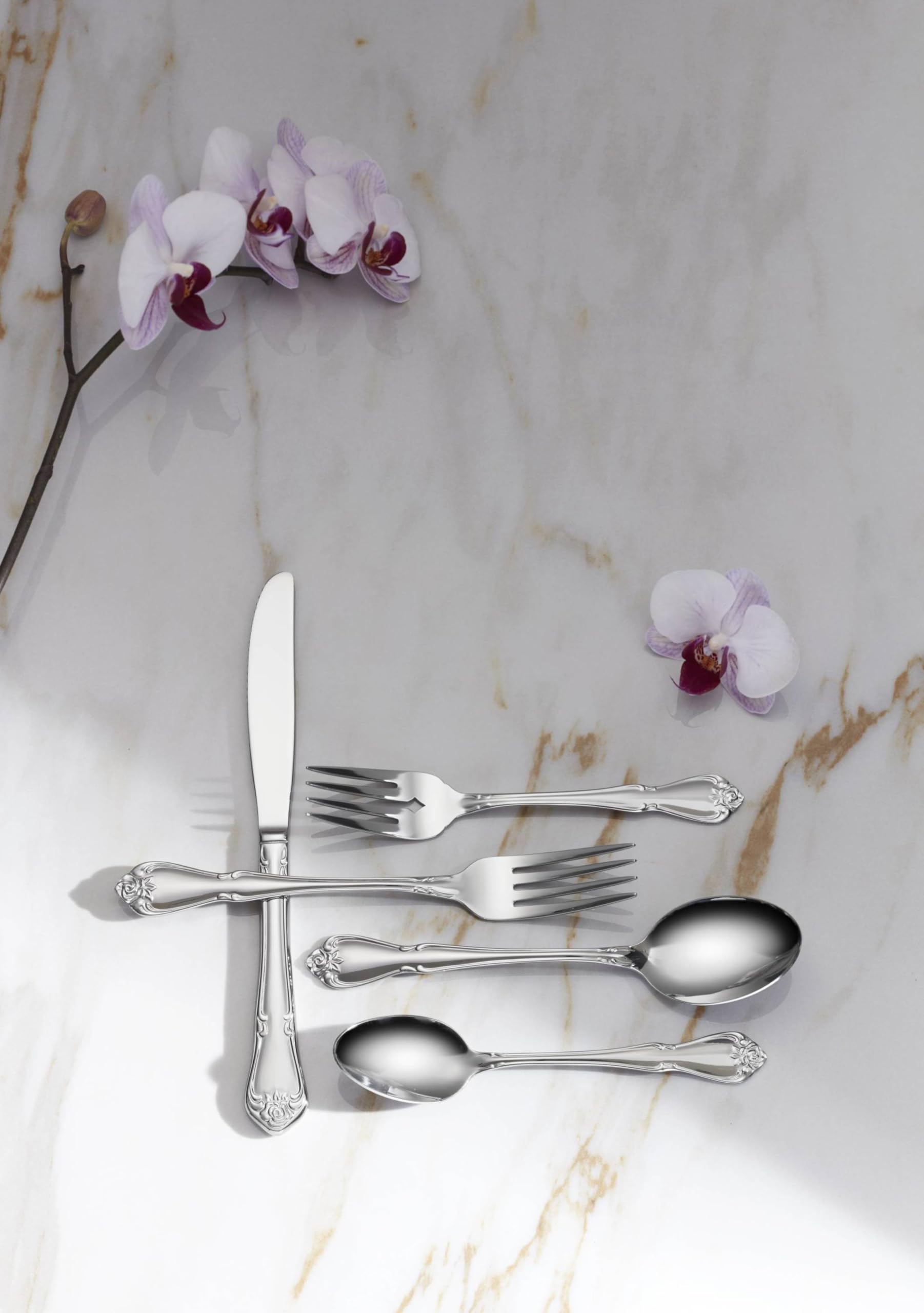 Oneida True Rose teaspoon dishwasher-safe design for easy cleanup.