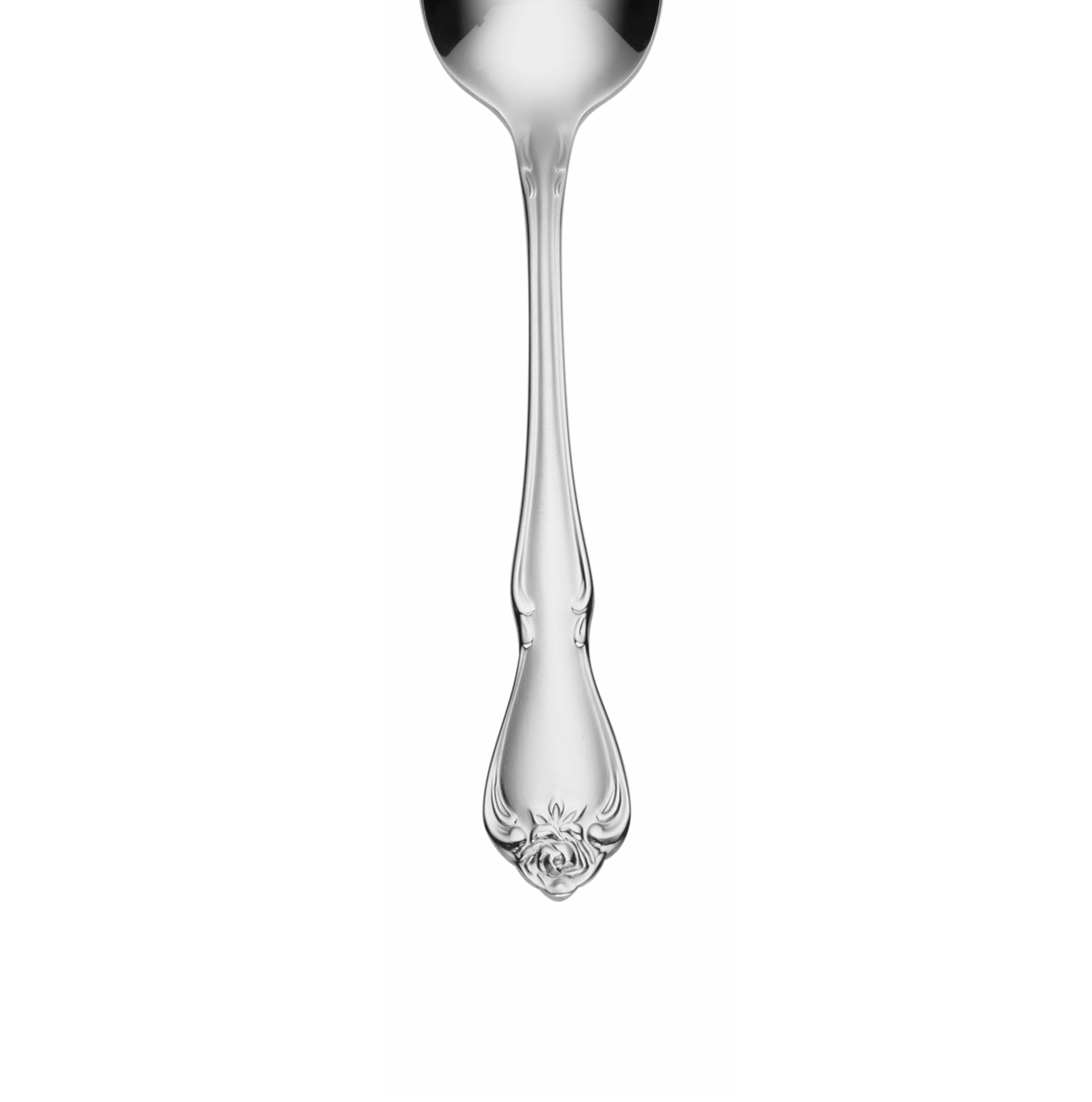 Oneida True Rose teaspoon handle detail highlights refined balance and comfortable grip.