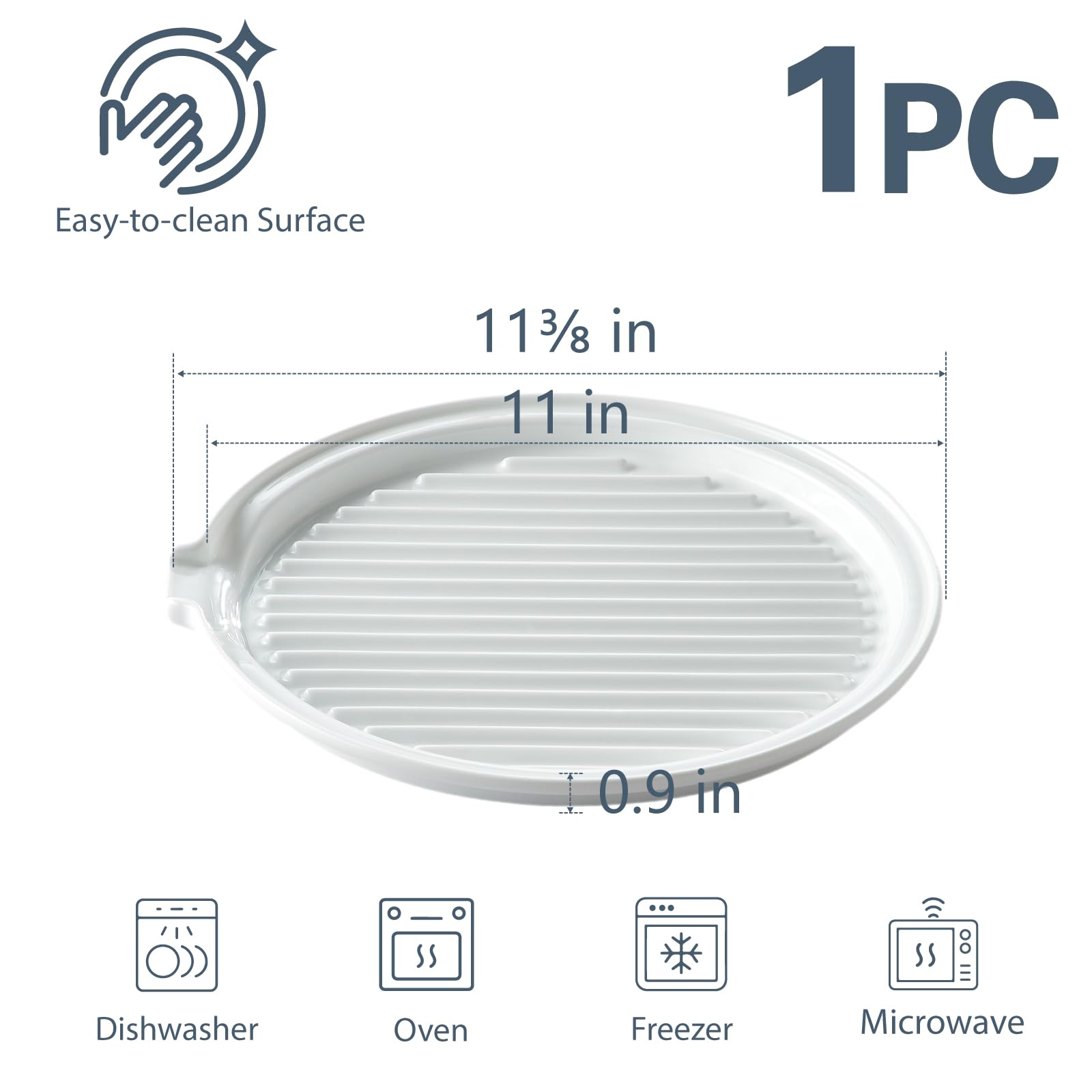 ONEMORE 11-inch round design fits most ovens and microwaves.