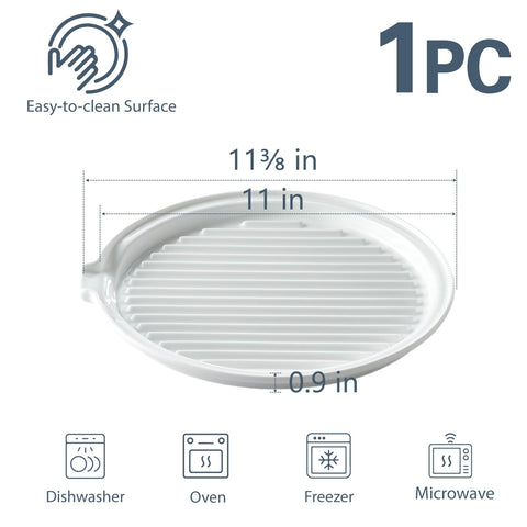 ONEMORE 11-inch round design fits most ovens and microwaves.