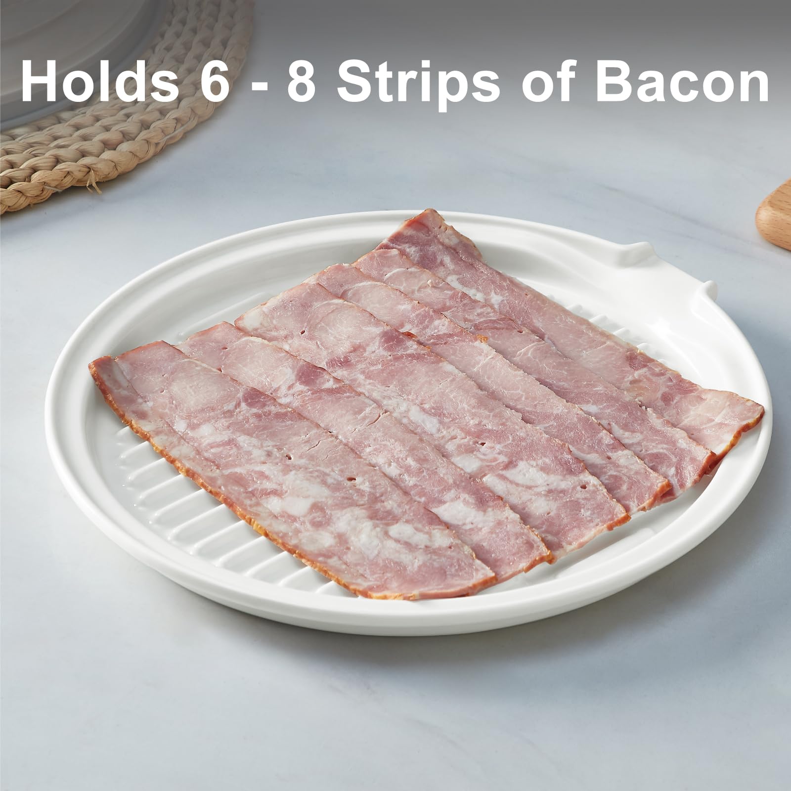 ONEMORE ceramic bacon tray; elegant and easy to clean serving dish.