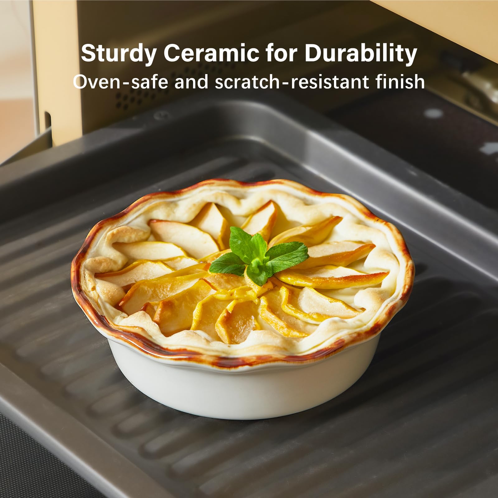 ONEMORE ceramic pie dish side view shows smooth glaze for easy release.
