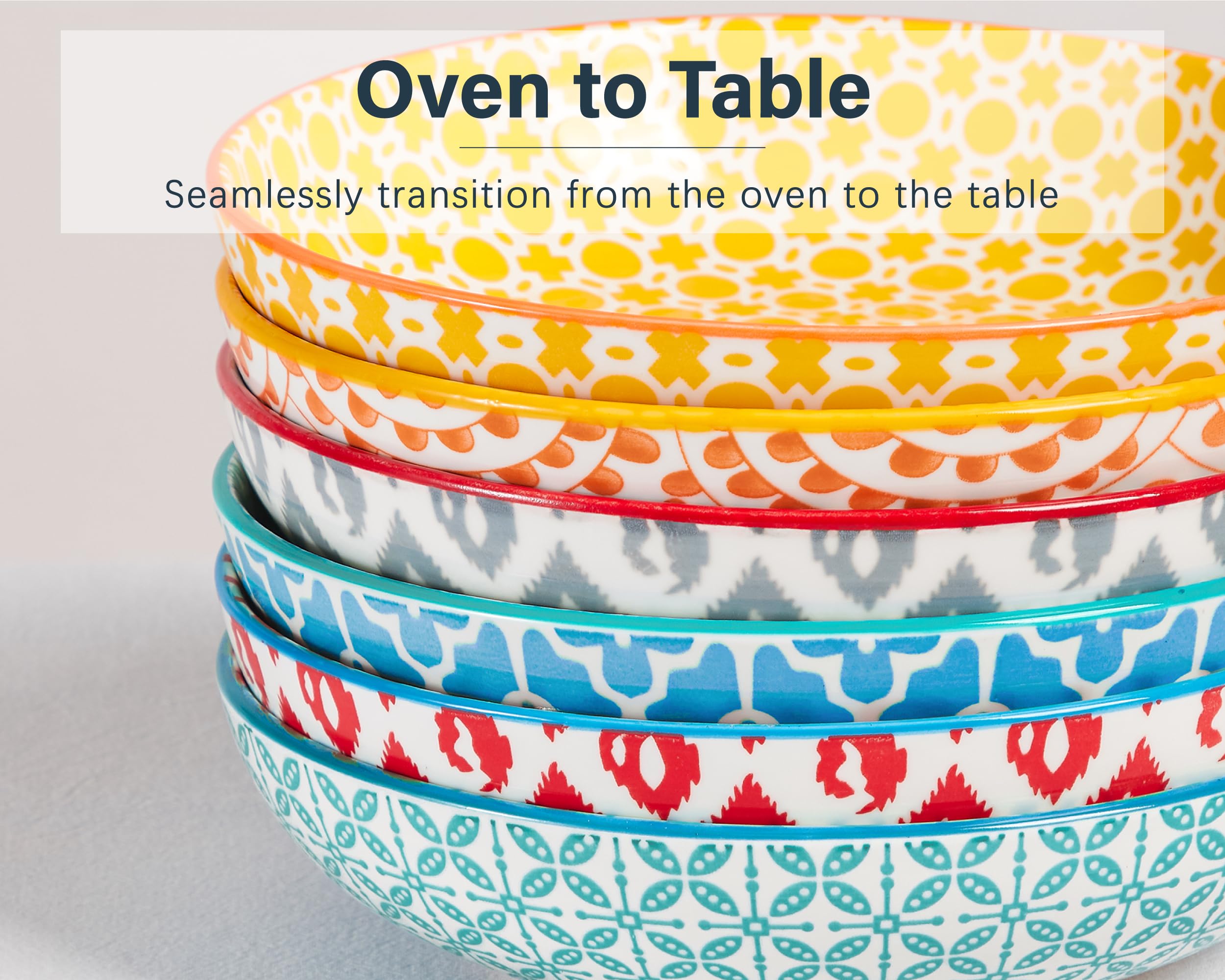 ONEMORE pasta bowls shown for oven-to-table serving of hot dishes
