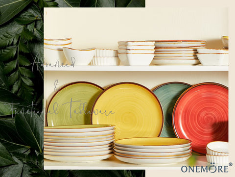 ONEMORE porcelain plates dishwasher-safe for easy cleaning after meals