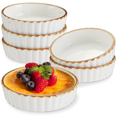 ONEMORE 4oz ramekins with speckled glaze and fluted edges for elegant creme brulee servings