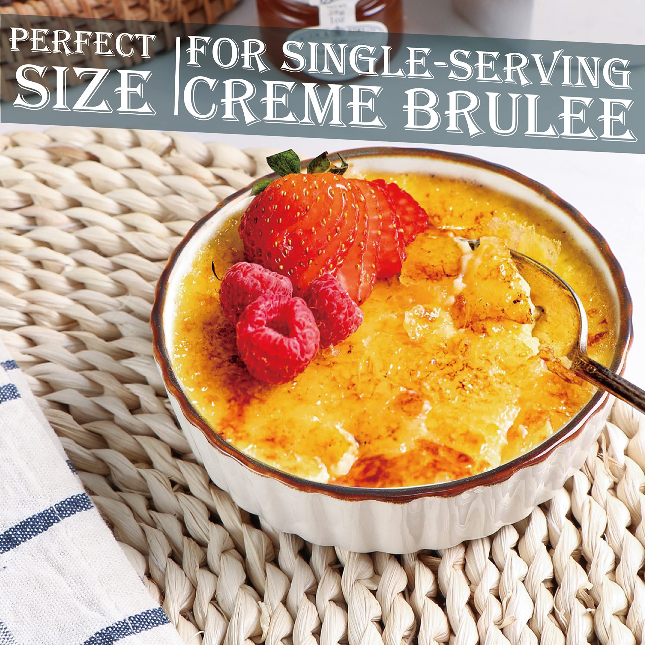 ONEMORE ramekins—oven-safe with brown rim, ideal for bakes, desserts, and warm side dishes