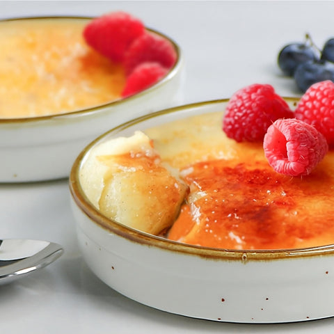 ONEMORE creme brulee dishes offering caramelized tops and creamy centers.