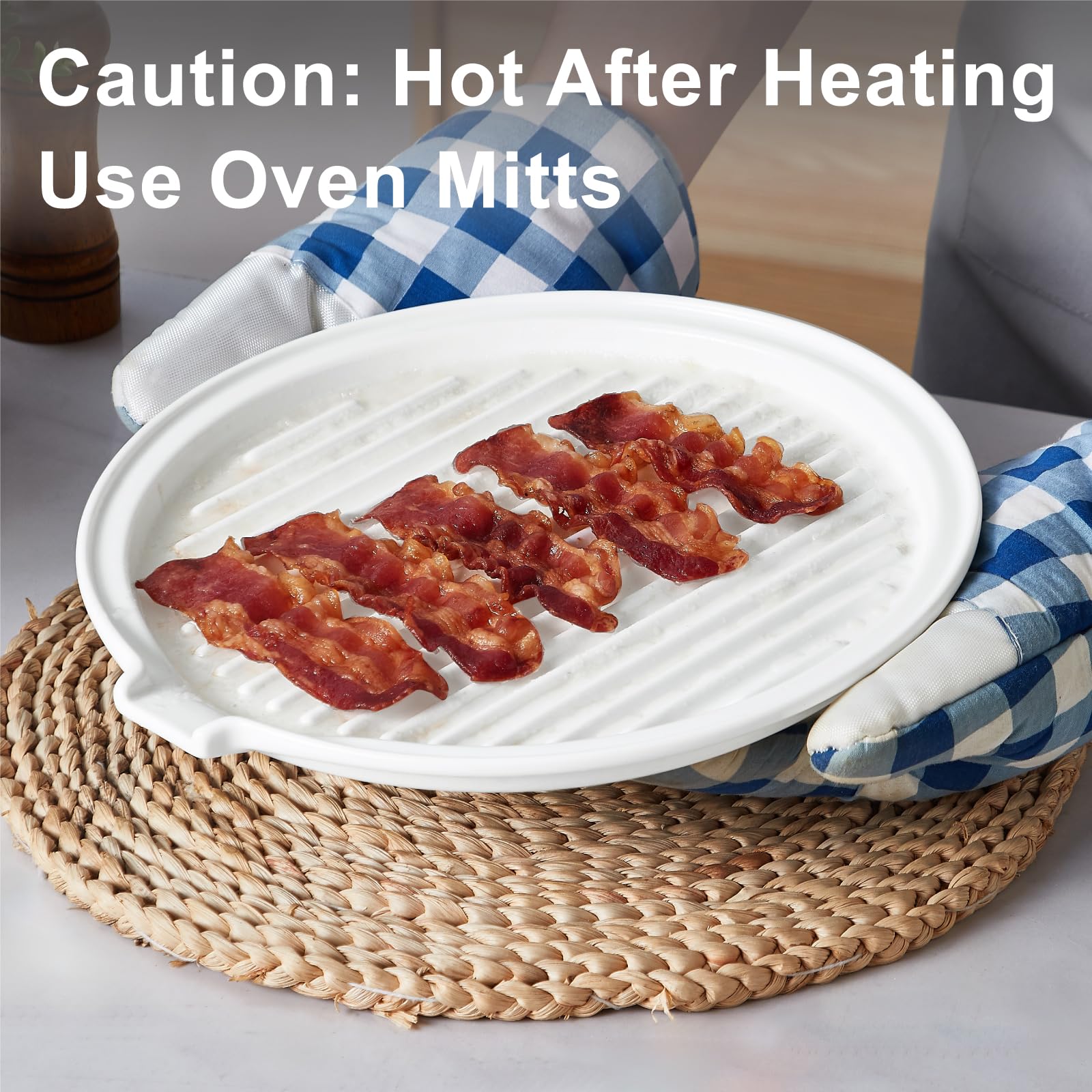 ONEMORE white ceramic bacon maker; durable and stain-resistant kitchenware.