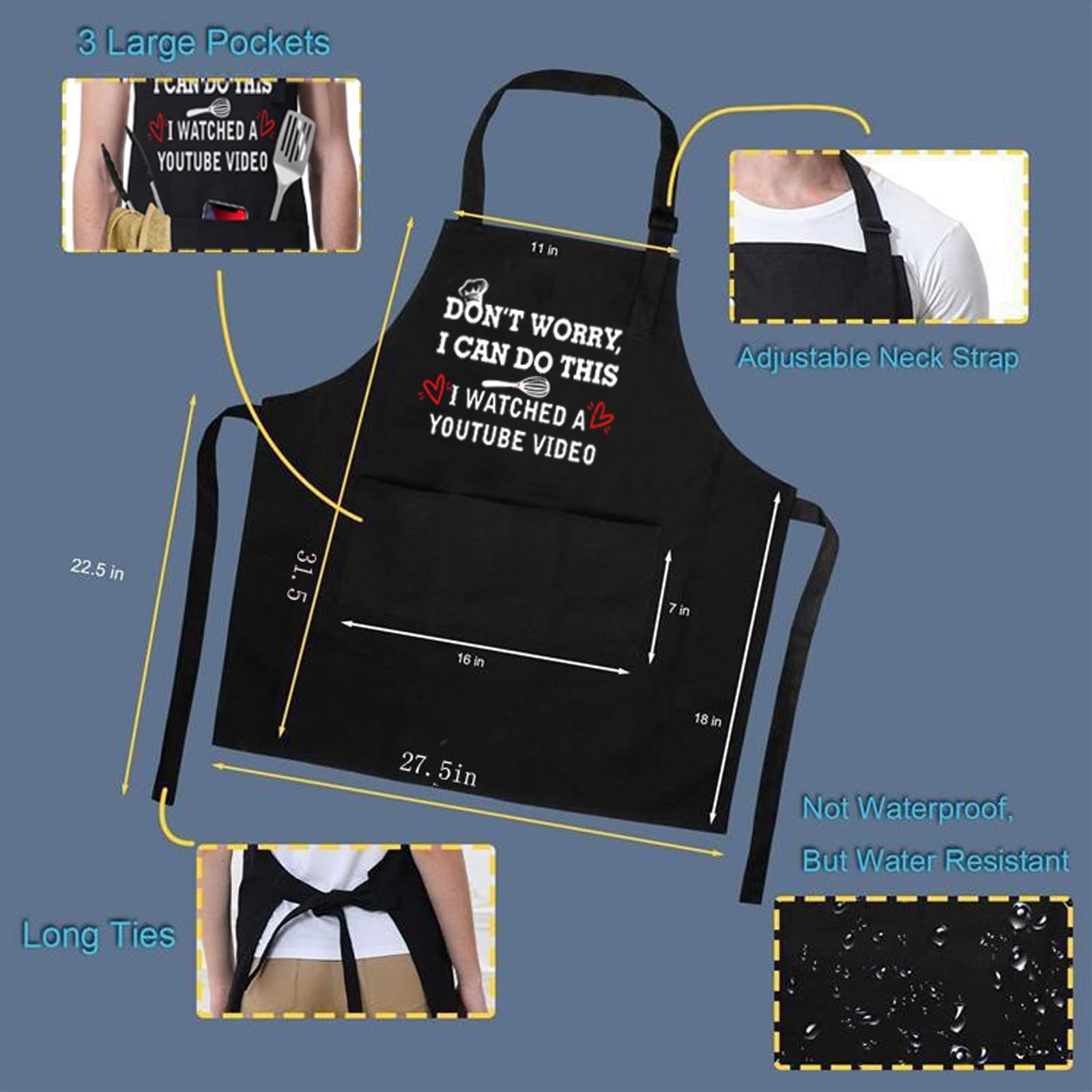 ONFAON funny apron provides generous 27x29 inch coverage for full protection