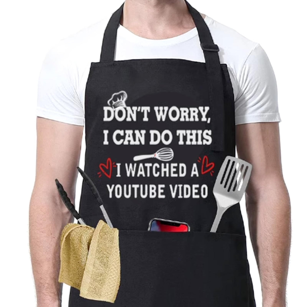 ONFAON funny apron with three pockets for easy spice and utensil access during grilling