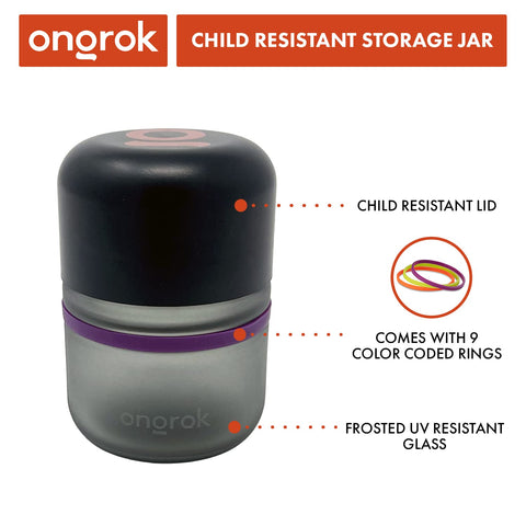 ONGROK child-resistant lid on jar ensuring safe storage