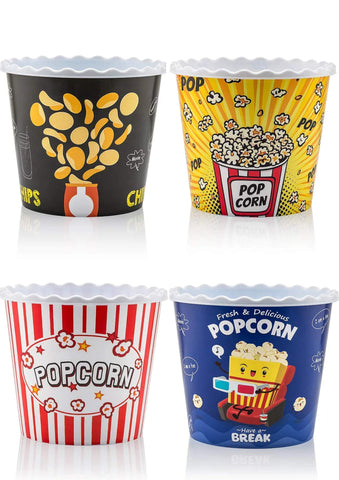 ONONEXPRESS popcorn box yellow, reusable and dishwasher-safe for movie nights.