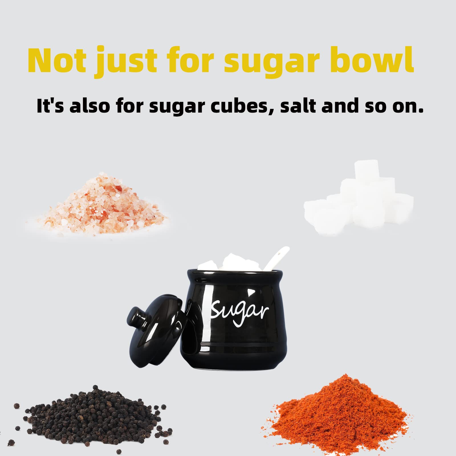 ONTUBE black ceramic sugar bowl with lid easy-clean surface