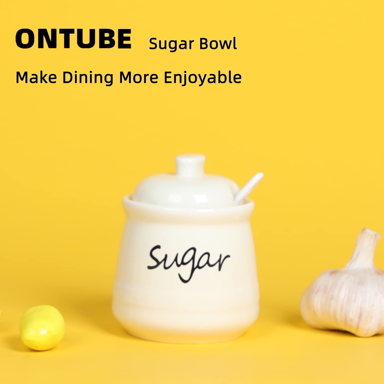 ONTUBE sugar bowl beige with lid open for easy sugar access