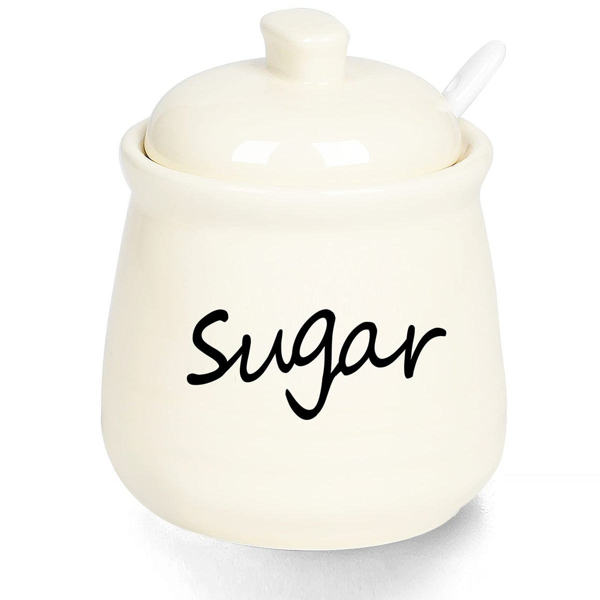 ONTUBE ceramic sugar bowl beige with lid and spoon for neat sugar storage