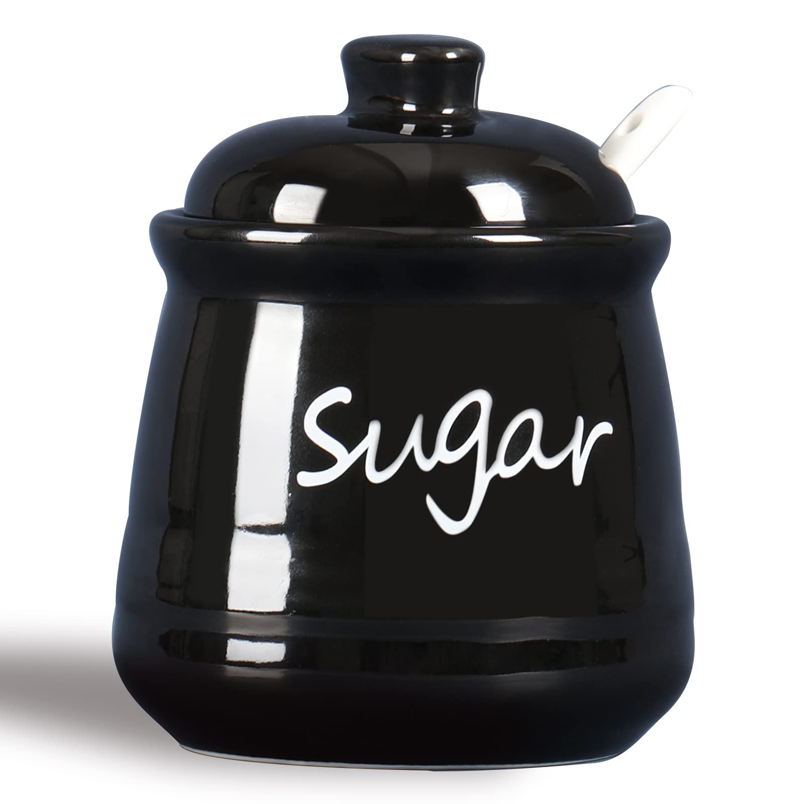 ONTUBE ceramic sugar bowl with lid and spoon in black for daily use