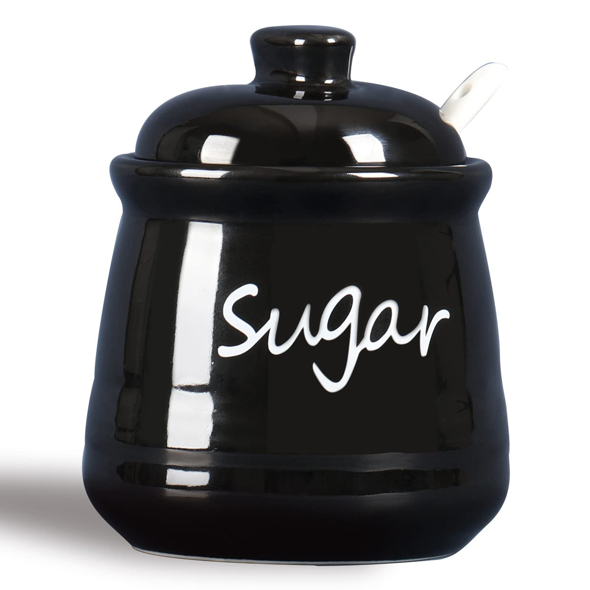 ONTUBE ceramic sugar bowl with lid and spoon in black for daily use