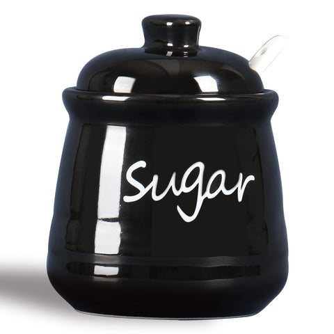 ONTUBE ceramic sugar bowl with lid and spoon in black for daily use