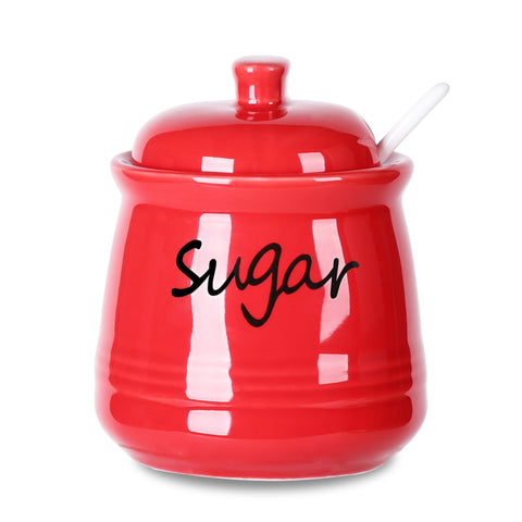 ONTUBE ceramic sugar bowl with red lid and spoon, dishwasher-safe for easy daily use
