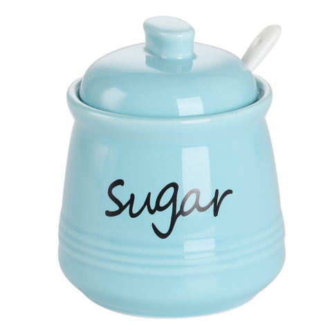 ONTUBE ceramic sugar bowl with turquoise lid and spoon for easy sugar access.