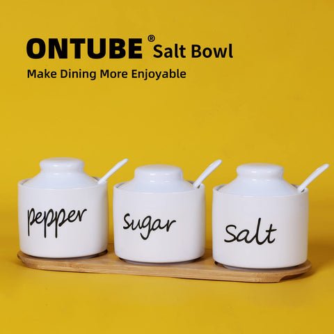 ONTUBE Farmhouse white porcelain spice container ideal for pepper and salt storage.