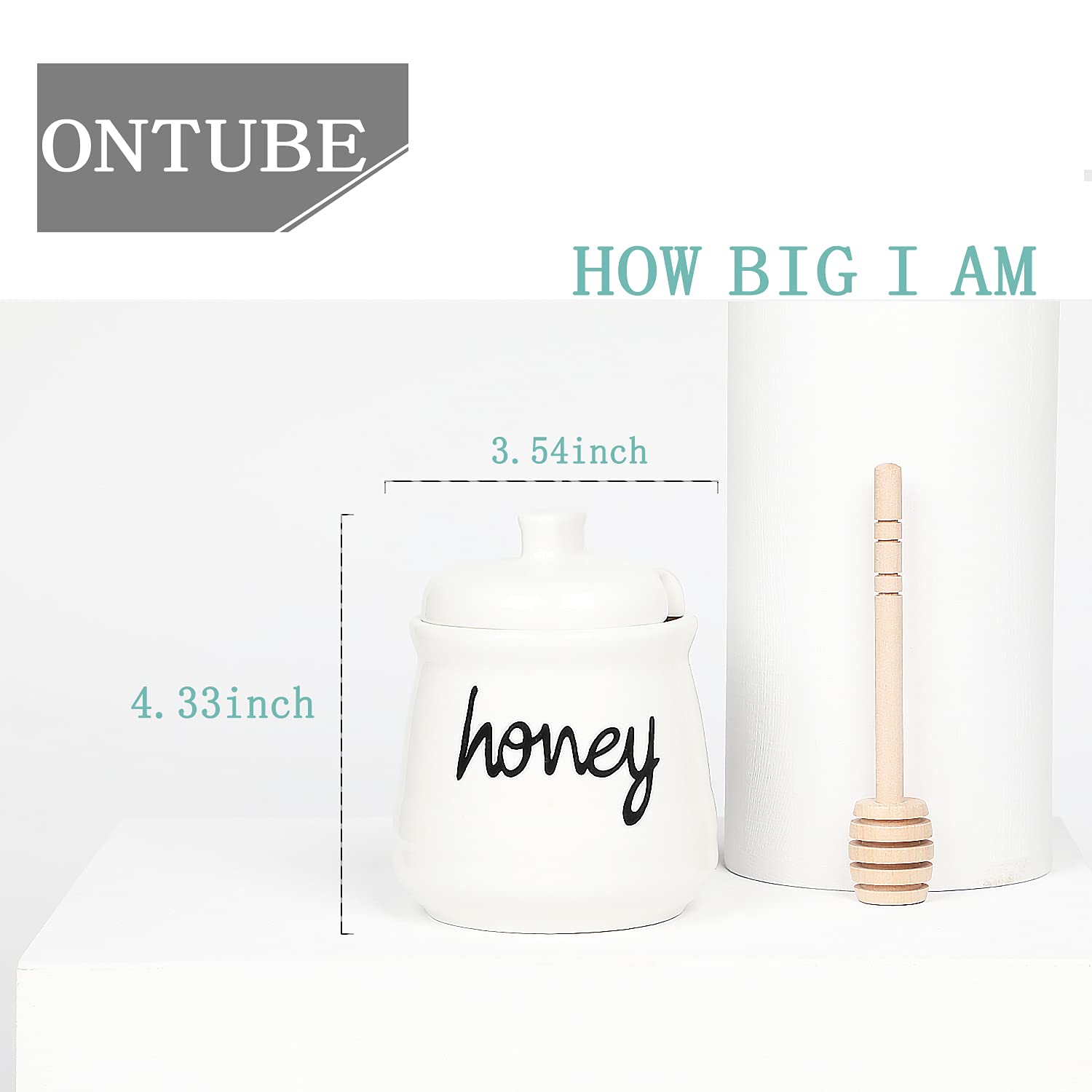 ONTUBE honey jar with lid, white ceramic finish