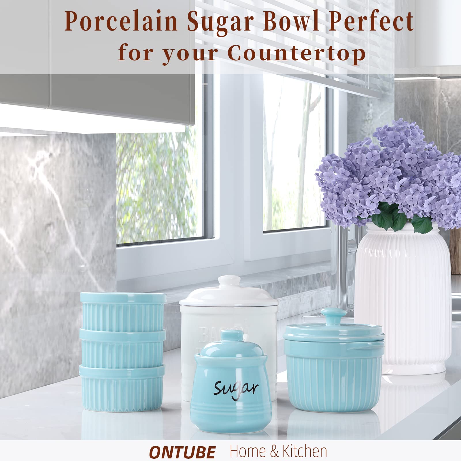 ONTUBE kitchen-dining sugar bowl in turquoise, easy to reach for coffee and tea.