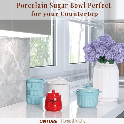 ONTUBE red ceramic sugar bowl, compact design fits small kitchens