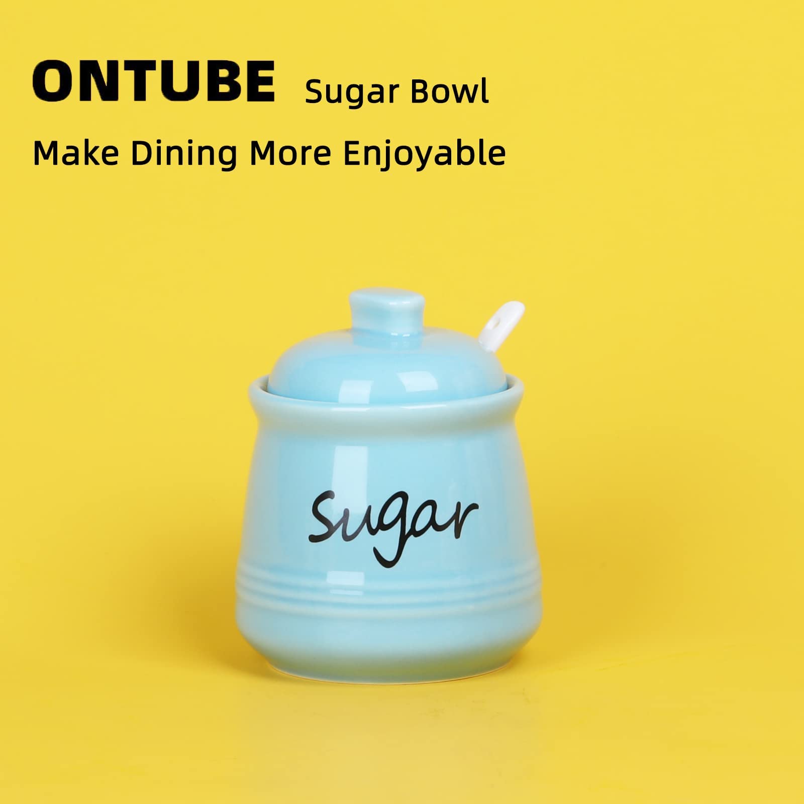 ONTUBE sugar bowl with turquoise lid, 12oz, ideal for bedside or kitchen use.