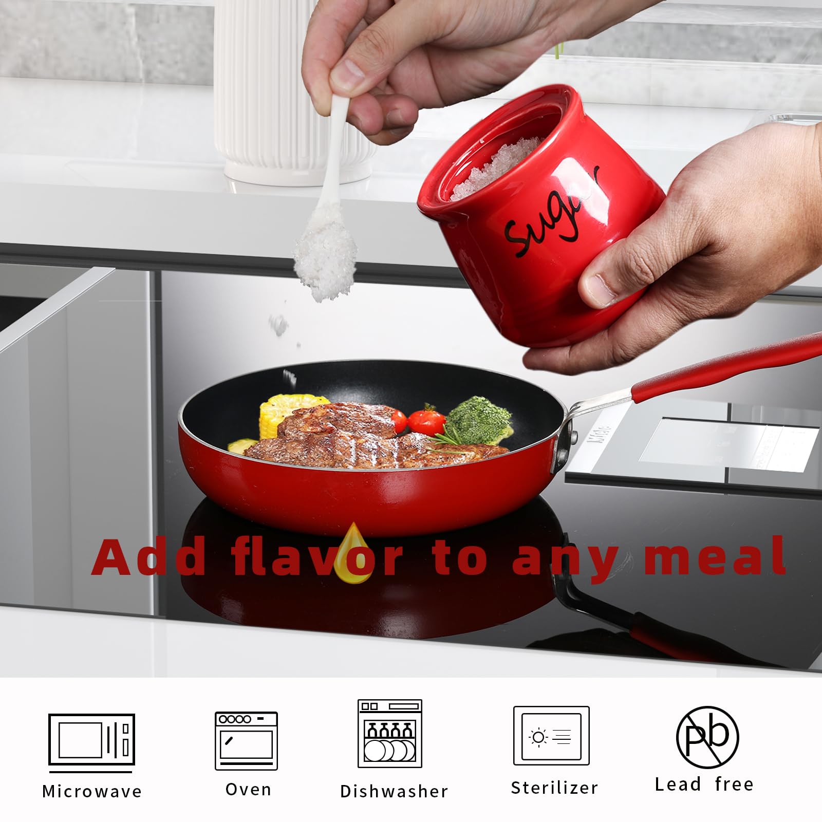 ONTUBE sugar bowl with spoon included, keeps sugar mess-free on the counter