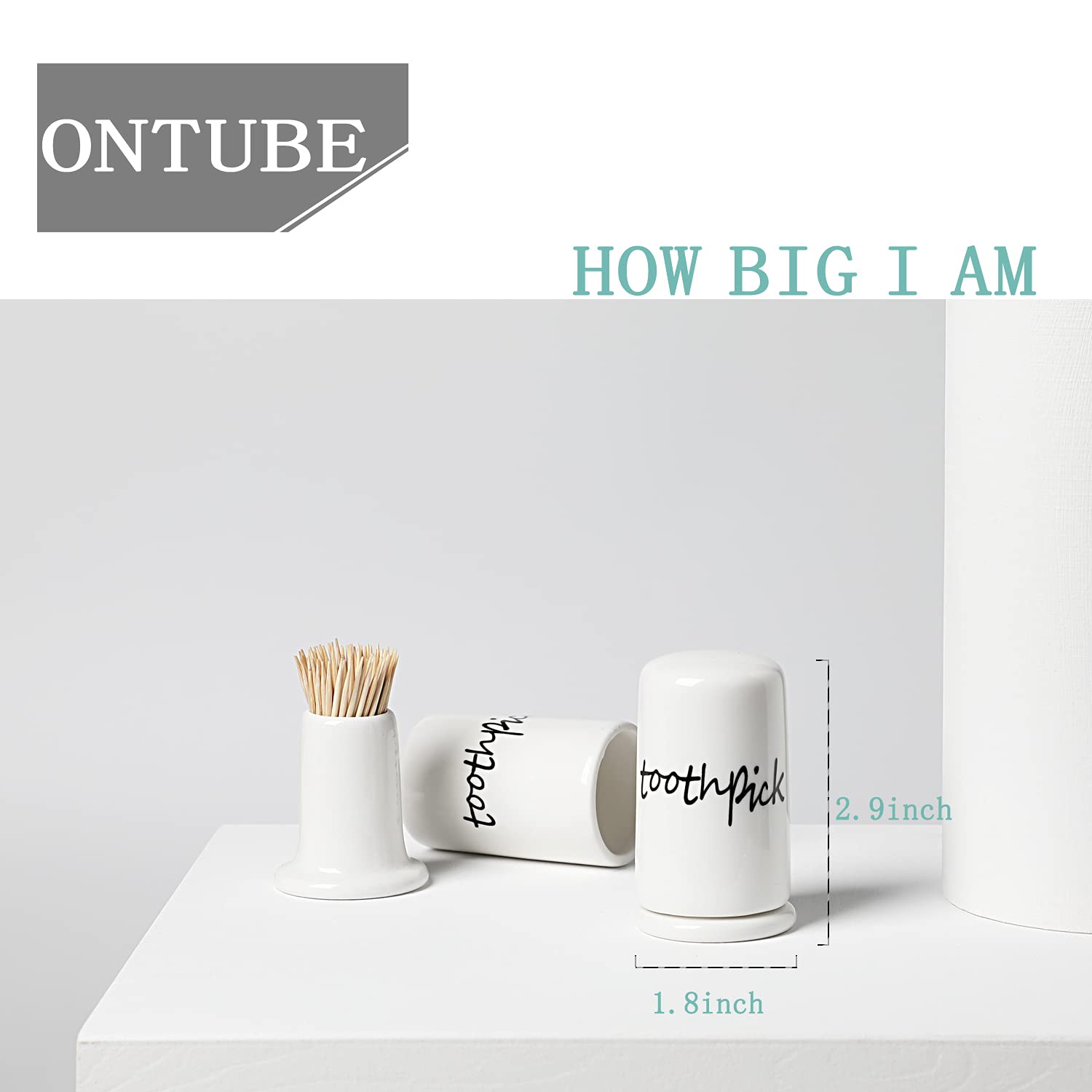 ONTUBE toothpick dispenser ceramic white with lid for easy access and organized dining.